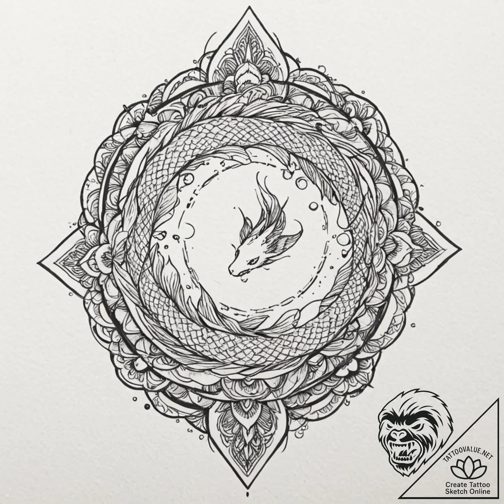Koi dragon swimming through storm, tattoo ske... - tattoo sketch (№1752256544_0, 11.07.2025 17:55) — tattoovalue.net