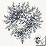 Juniper branch with detailed, blue-grey berri… – tattoo sketch (№1752256711_0, 11.07.2025 17:58) — tattoovalue.net