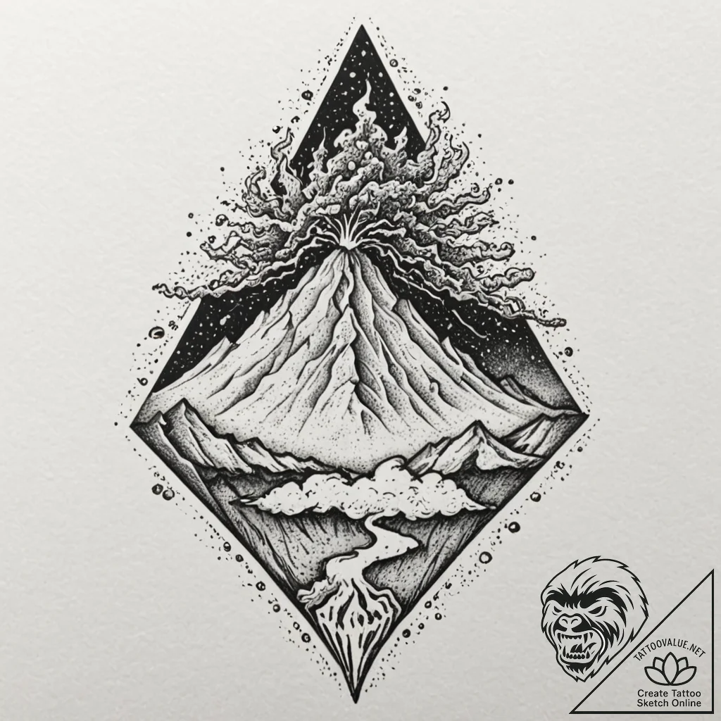 Elemental spirit born from a volcanic eruptio... - tattoo sketch (№1752256961_0, 11.07.2025 18:02) — tattoovalue.net