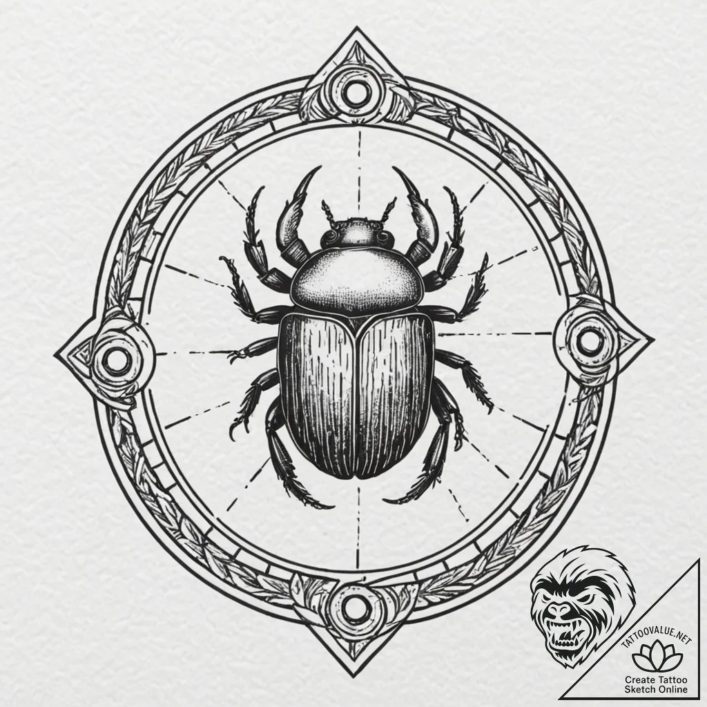 Scarab beetle pushing a black sun, tattoo dra... - tattoo sketch (№1752257382_0, 11.07.2025 18:09) — tattoovalue.net