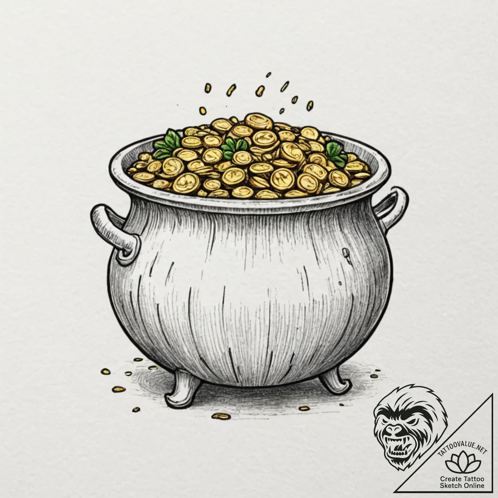 Leprechaun's pot of gold - tattoo sketch (№1752257465_0, 11.07.2025 18:11) — tattoovalue.net