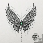 Emerald wings among stars, tattoo sketch desi… – tattoo sketch (№1752257632_0, 11.07.2025 18:13) — tattoovalue.net
