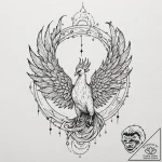 Astral phoenix reborn in nebula, ink illustra… – tattoo sketch (№1752257716_0, 11.07.2025 18:15) — tattoovalue.net