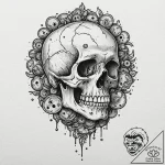 Bone coins spilling from skull, tattoo line a… – tattoo sketch (№1752257799_0, 11.07.2025 18:16) — tattoovalue.net