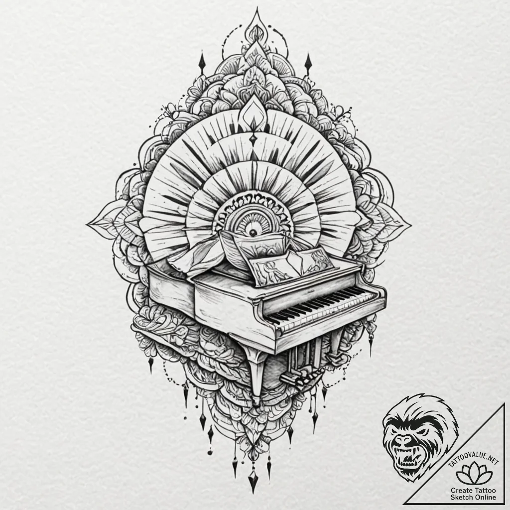 Piano keys morphing into a flock of birds, ta... - tattoo sketch (№1752258388_0, 11.07.2025 18:26) — tattoovalue.net
