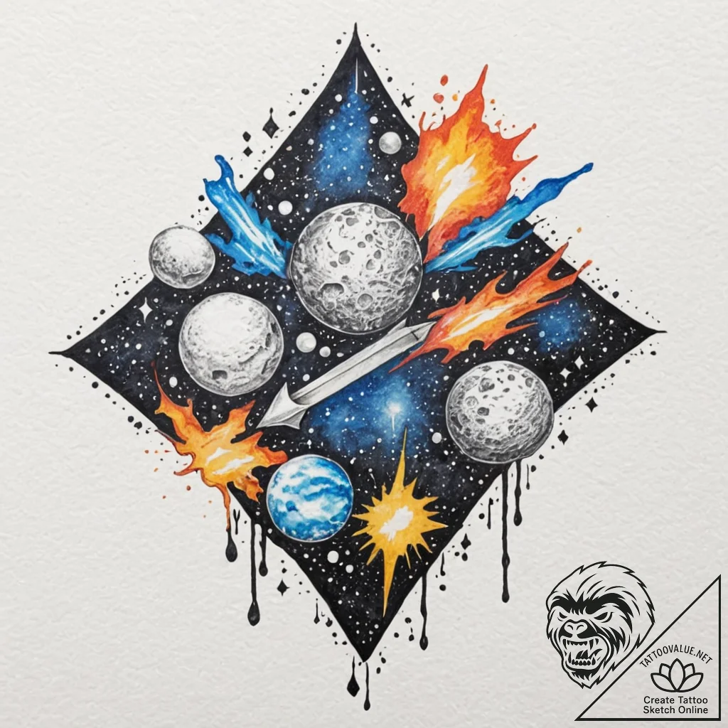 Ice path beneath shattered moons, tattoo draw... - tattoo sketch (№1752258472_0, 11.07.2025 18:27) — tattoovalue.net