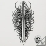 Dagger between cursed thorns, tattoo line art… – tattoo sketch (№1752258724_0, 11.07.2025 18:32) — tattoovalue.net