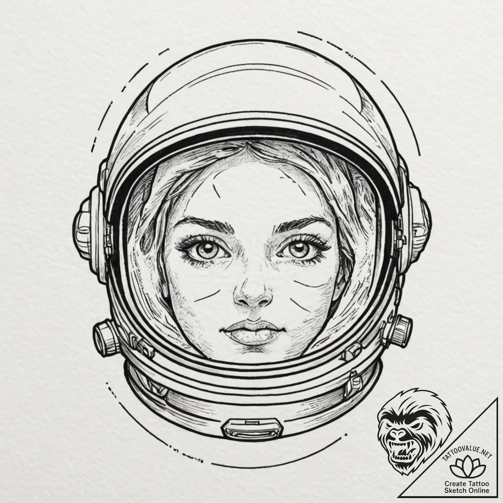 Astronaut's helmet reflecting a monstrous eye... - tattoo sketch (№1752258892_0, 11.07.2025 18:34) — tattoovalue.net