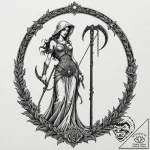 Reaper’s scythe leaning against an hourglass,… – tattoo sketch (№1752259312_0, 11.07.2025 18:41) — tattoovalue.net