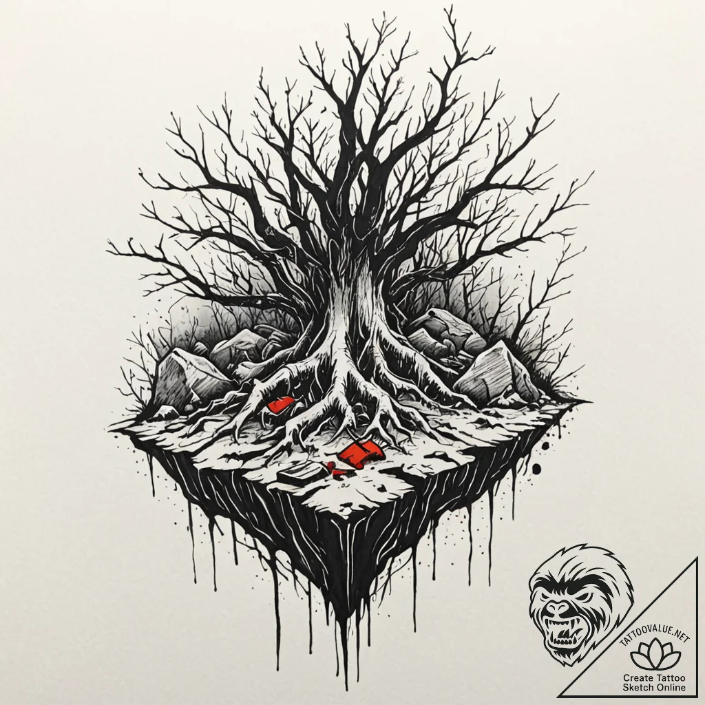 Unmarked tomb beneath spectral roots, concept... - tattoo sketch (№1752259395_0, 11.07.2025 18:43) — tattoovalue.net