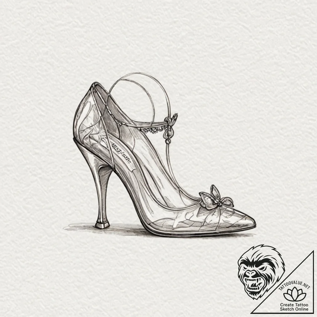 Glass slipper from cinderella, with a crack i... - tattoo sketch (№1752259730_0, 11.07.2025 18:48) — tattoovalue.net