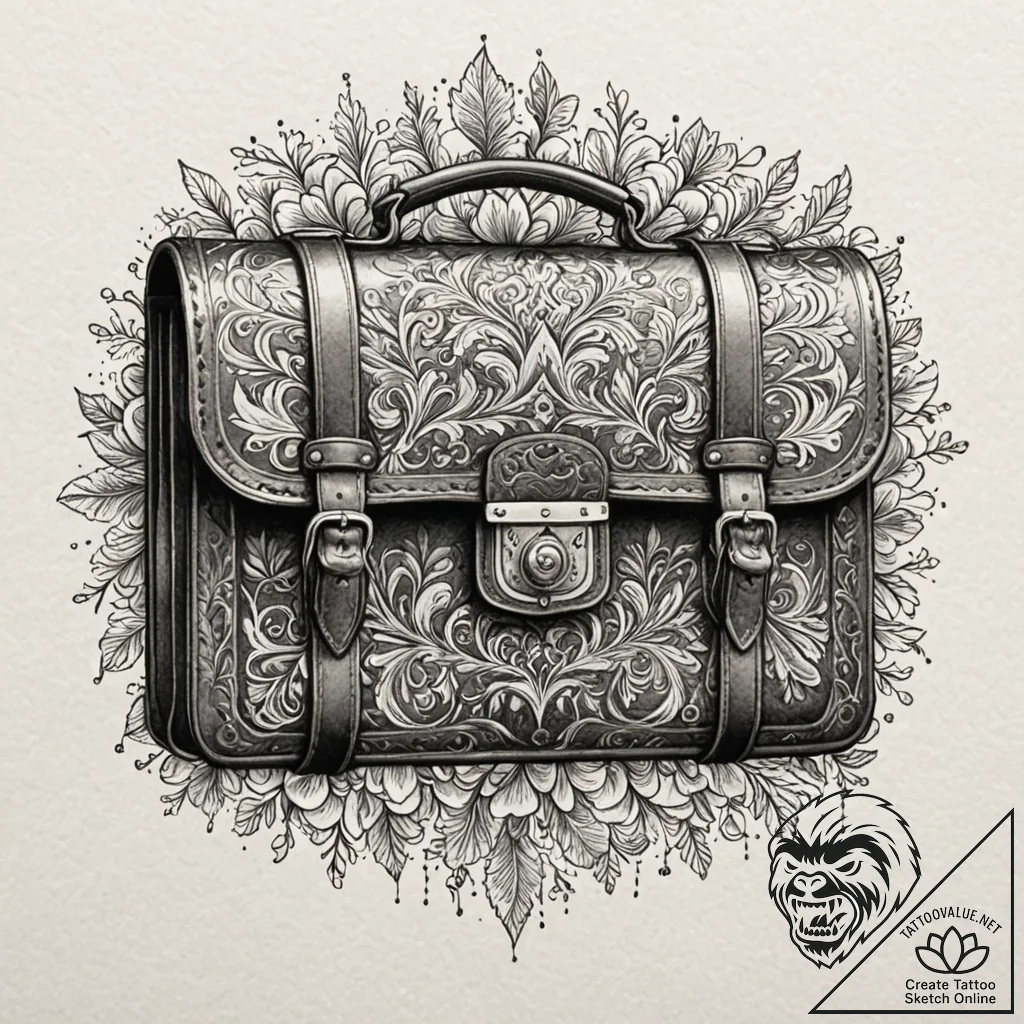 Worn leather briefcase, full of stories, tatt... - tattoo sketch (№1752260147_0, 11.07.2025 18:55) — tattoovalue.net