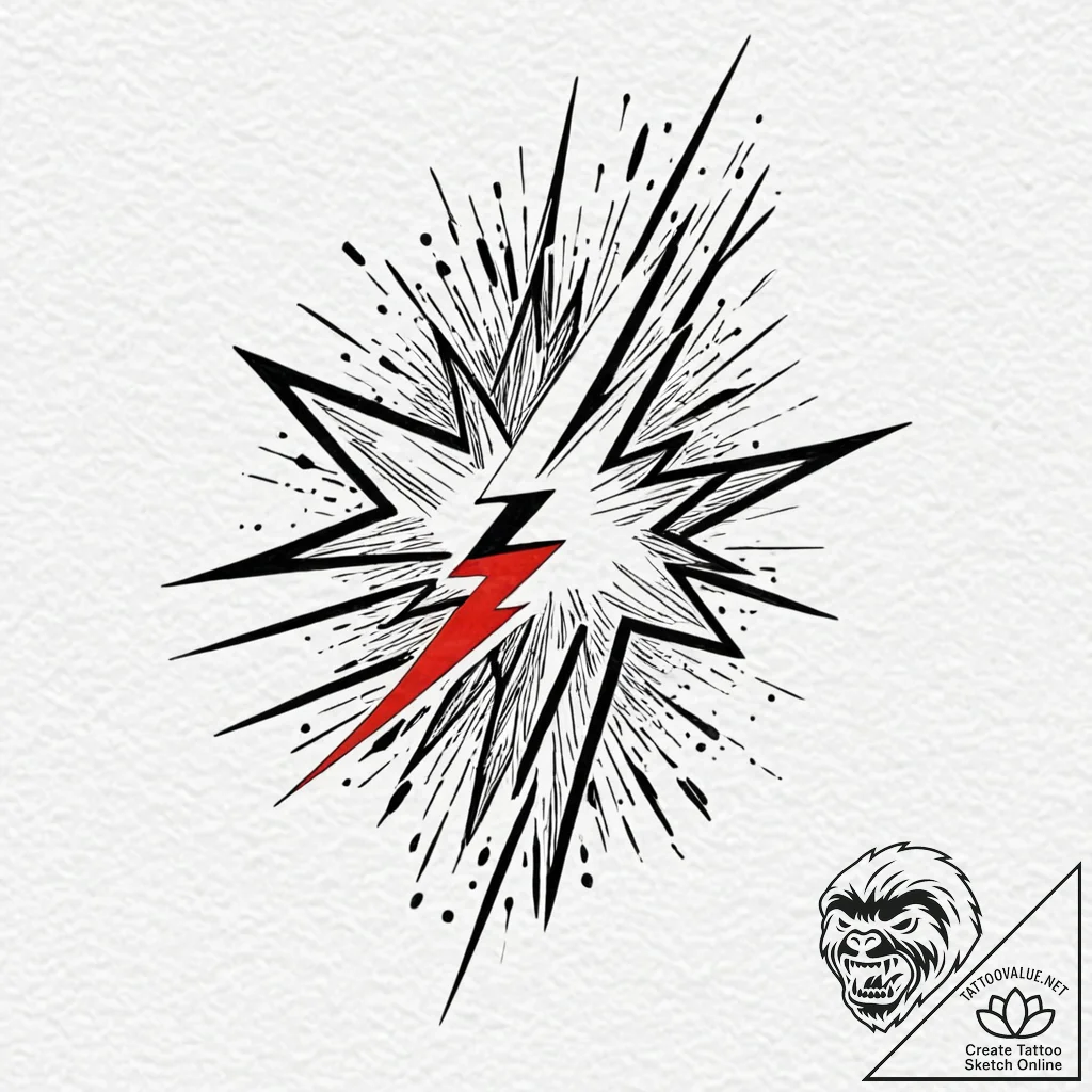 A powerful bolt of lightning striking a tree,... - tattoo sketch (№1752260231_0, 11.07.2025 18:57) — tattoovalue.net