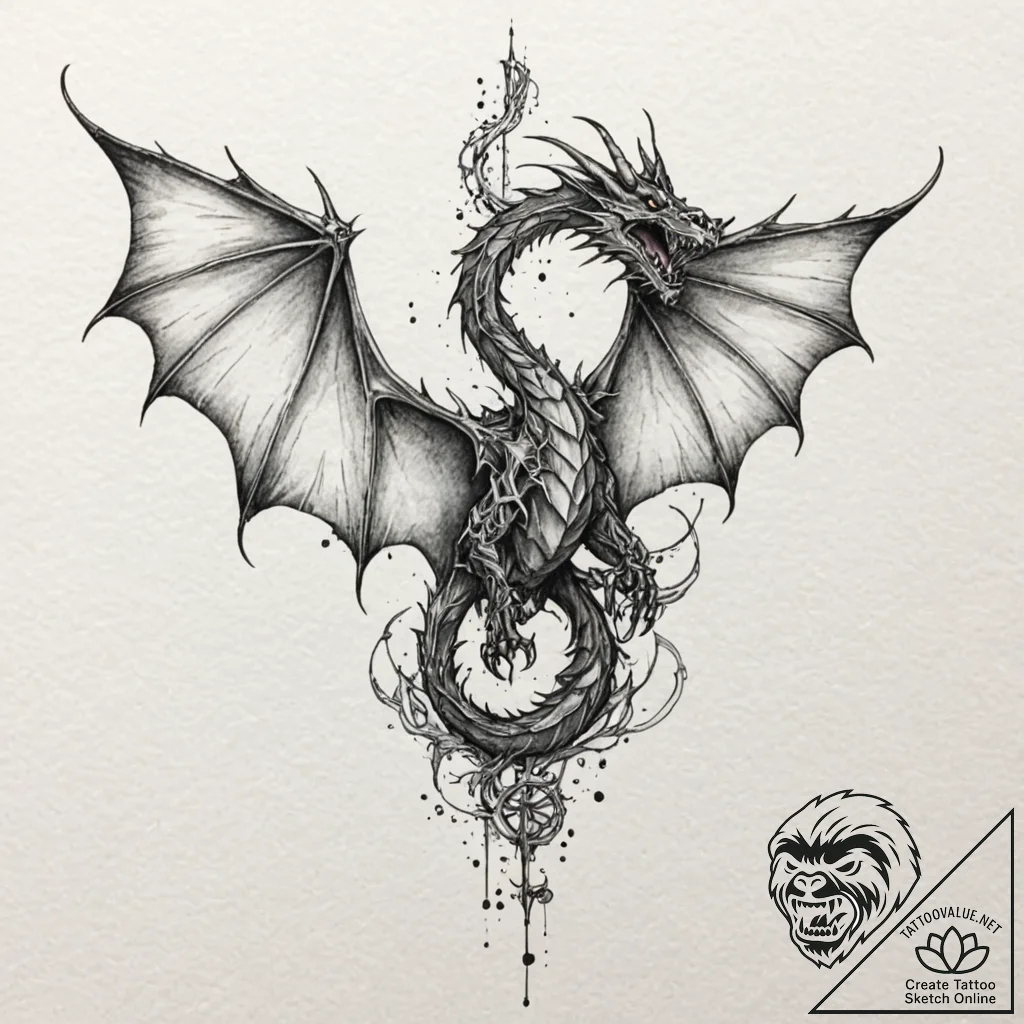 Fractured wings of bone dragon, tattoo drawin... - tattoo sketch (№1752260398_0, 11.07.2025 18:59) — tattoovalue.net