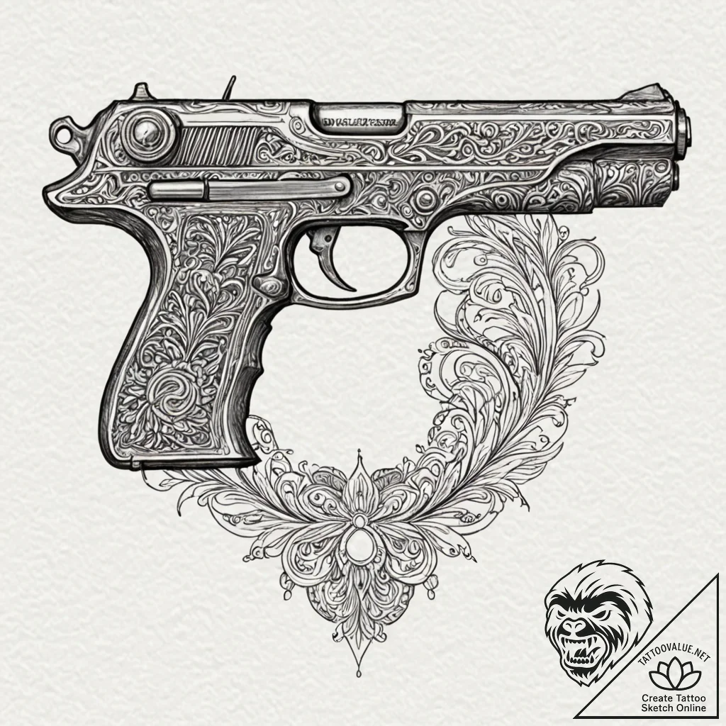 Deckard's pistol from blade runner, tattoo sk... - tattoo sketch (№1752260564_0, 11.07.2025 19:02) — tattoovalue.net