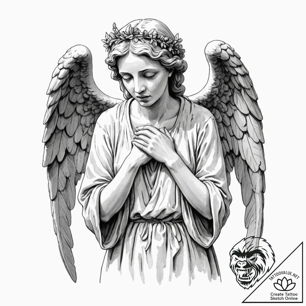A weeping angel statue - tattoo sketch (№1752260649_0, 11.07.2025 19:04) — tattoovalue.net