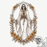 Santa muerte with a gown of marigolds and sta… – tattoo sketch (№1752260732_0, 11.07.2025 19:05) — tattoovalue.net