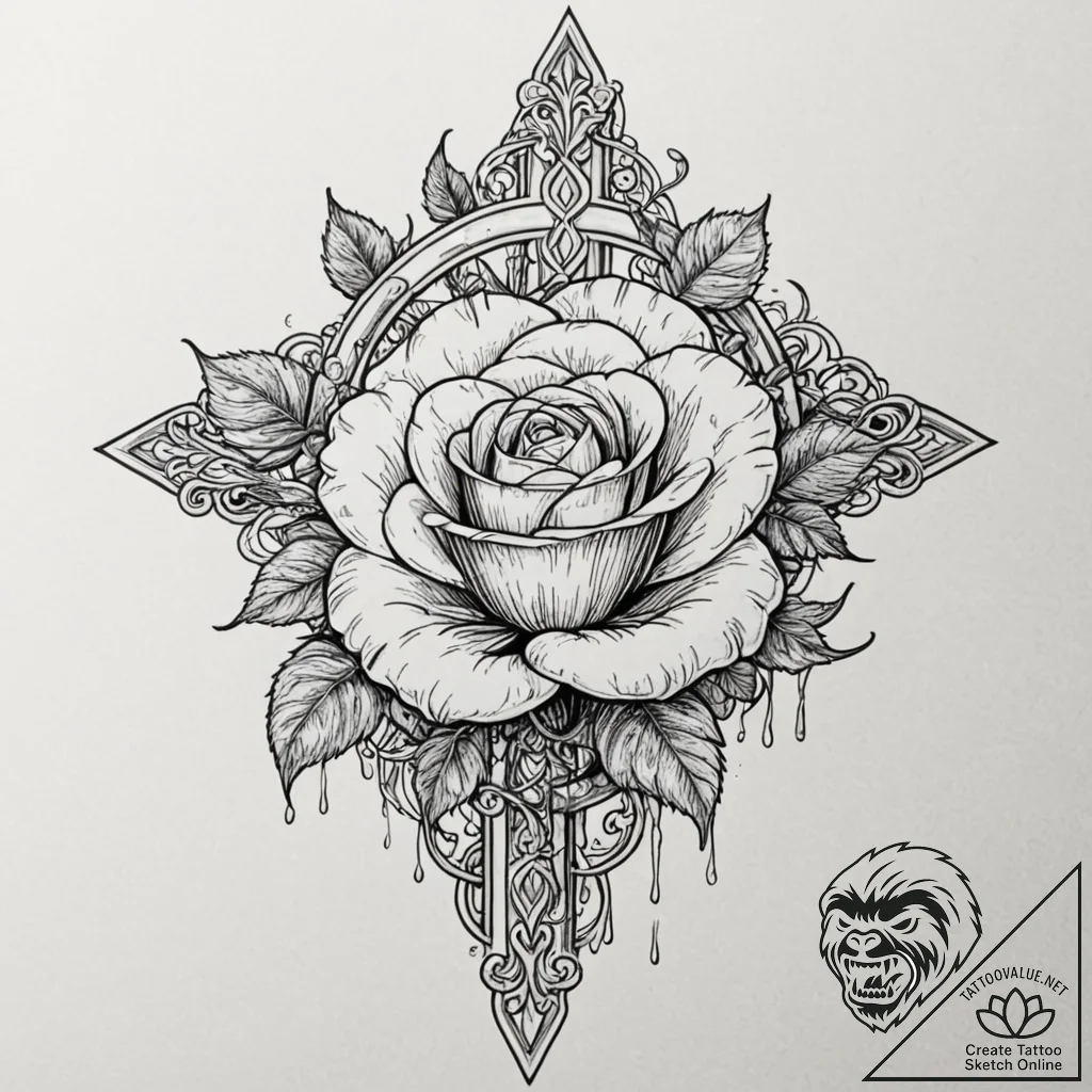 Harrowed rose beneath bone gate, artistic tat... - tattoo sketch (№1752261319_0, 11.07.2025 19:15) — tattoovalue.net