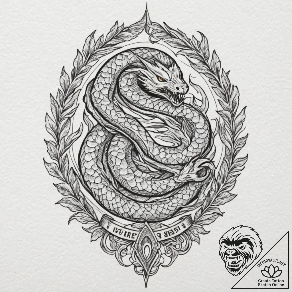Hidden serpent devouring celestial flame, tat... - tattoo sketch (№1752261404_0, 11.07.2025 19:16) — tattoovalue.net