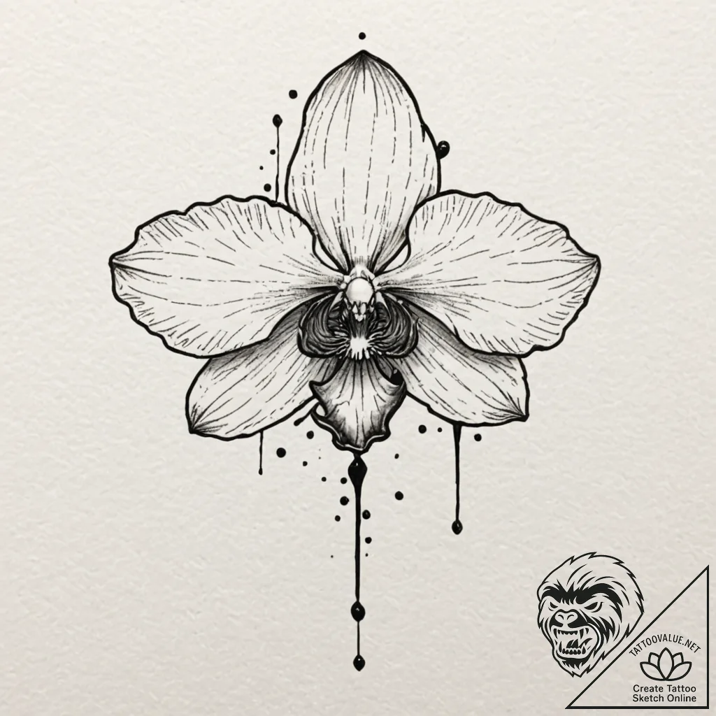 Orchid with petals like iridescent beetle win... - tattoo sketch (№1752262078_0, 11.07.2025 19:27) — tattoovalue.net