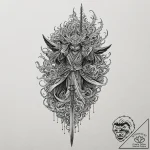 Katana beneath haunted shrine, concept art fo… – tattoo sketch (№1752262328_0, 11.07.2025 19:32) — tattoovalue.net
