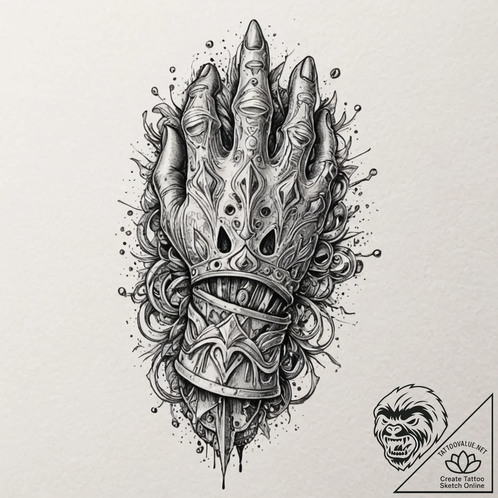 Orcish gauntlet clutching key, ink illustrati... - tattoo sketch (№1752262496_0, 11.07.2025 19:34) — tattoovalue.net