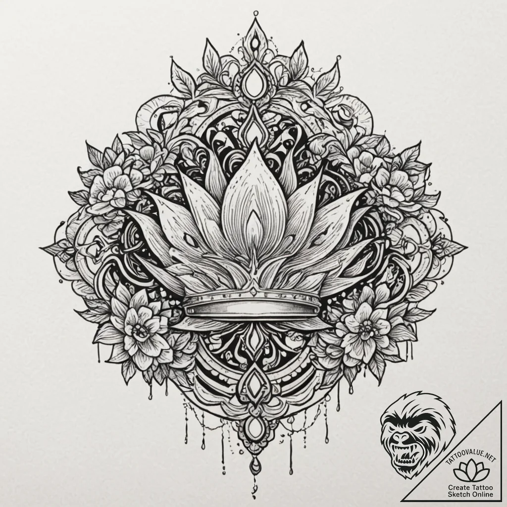 Ghostly crown beneath celestial bloom, artist... - tattoo sketch (№1752262917_0, 11.07.2025 19:41) — tattoovalue.net