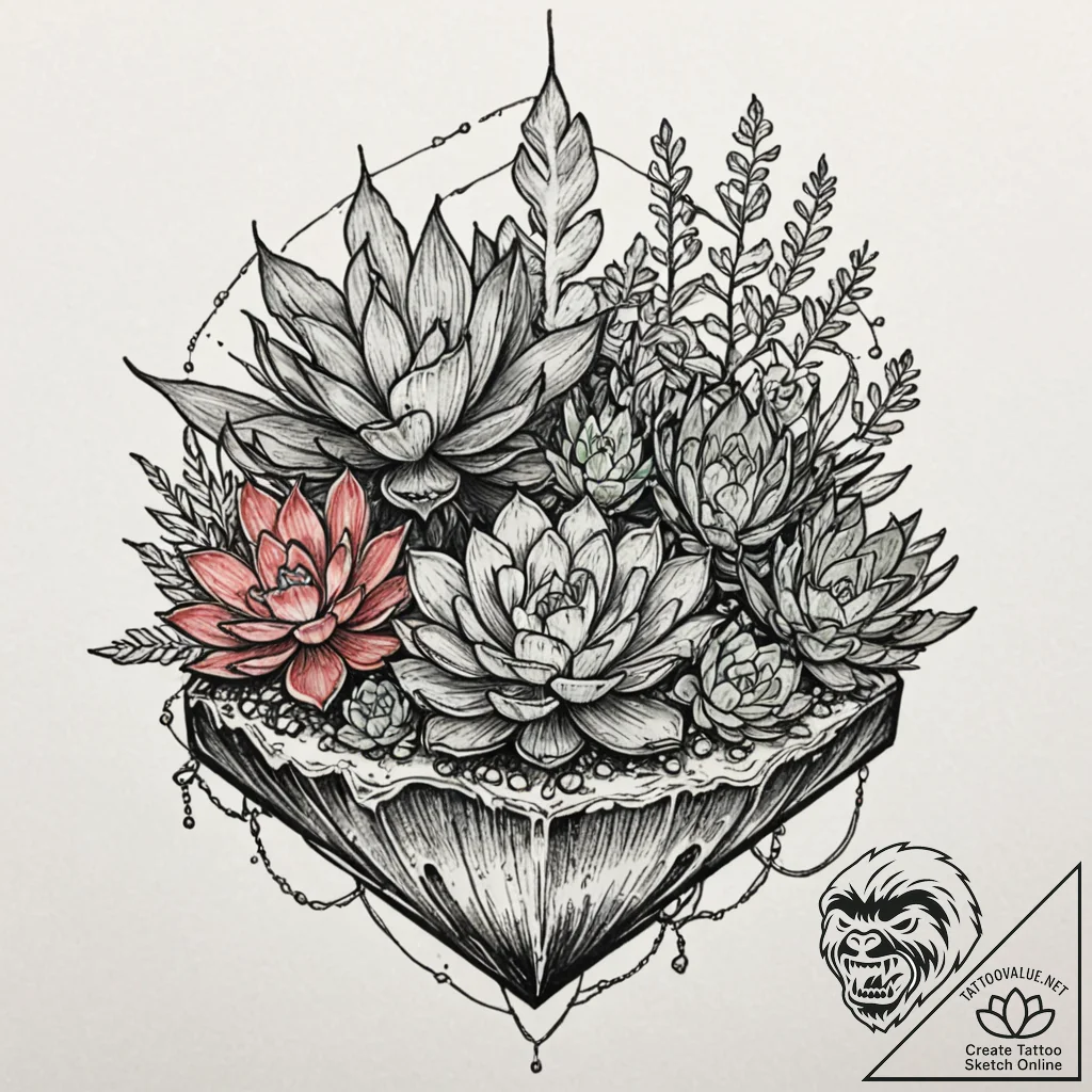 A terrarium with succulents, tattoo sketch de... - tattoo sketch (№1752263085_0, 11.07.2025 19:44) — tattoovalue.net