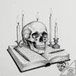 Vanitas still life (skull, candle, book), art… – tattoo sketch (№1752263335_0, 11.07.2025 19:48) — tattoovalue.net