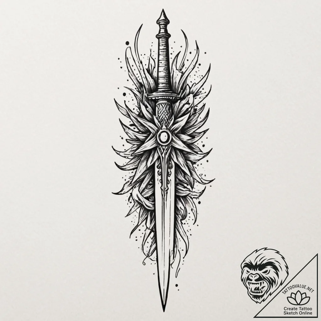 Arcane dagger pulsing with energy, tattoo lin... - tattoo sketch (№1752263418_0, 11.07.2025 19:50) — tattoovalue.net