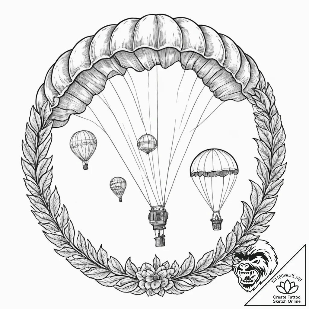 Paratroopers descending from the sky, tattoo... - tattoo sketch (№1752263839_0, 11.07.2025 19:57) — tattoovalue.net