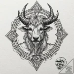 Labyrinth with a minotaur’s shadow at its cen… – tattoo sketch (№1752264180_0, 11.07.2025 20:03) — tattoovalue.net
