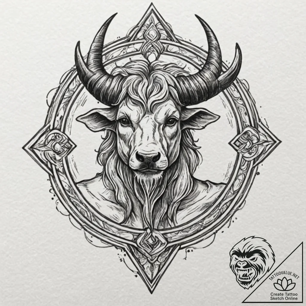 Labyrinth with a minotaur's shadow at its cen... - tattoo sketch (№1752264180_0, 11.07.2025 20:03) — tattoovalue.net