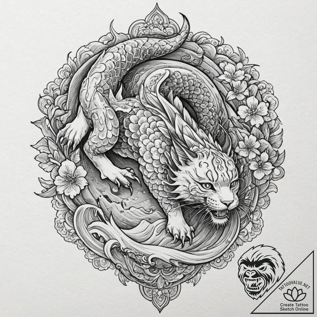 Lynx, concept art for tattoo, on a clean whit... - tattoo sketch (№1752264350_0, 11.07.2025 20:05) — tattoovalue.net