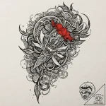 Blood-stained blade embedded in stone, tattoo… – tattoo sketch (№1752264433_0, 11.07.2025 20:07) — tattoovalue.net