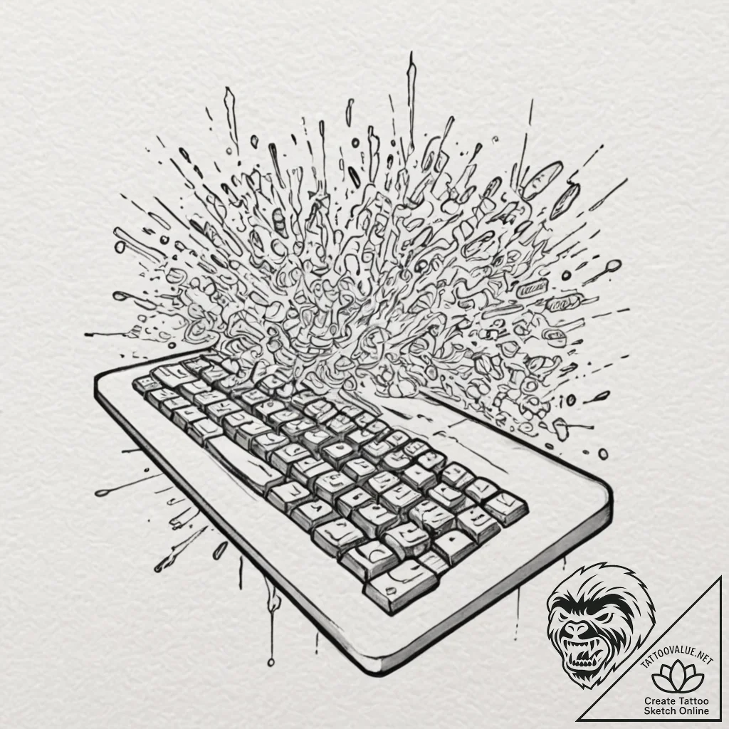 Hacker's hands typing on a translucent, holog... - tattoo sketch (№1752264768_0, 11.07.2025 20:12) — tattoovalue.net