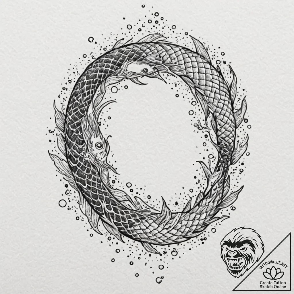 Koi serpent beneath celestial rift, tattoo dr... - tattoo sketch (№1752264936_0, 11.07.2025 20:15) — tattoovalue.net