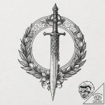 Dagger through lunar emblem, artistic tattoo… – tattoo sketch (№1752265266_0, 11.07.2025 20:21) — tattoovalue.net