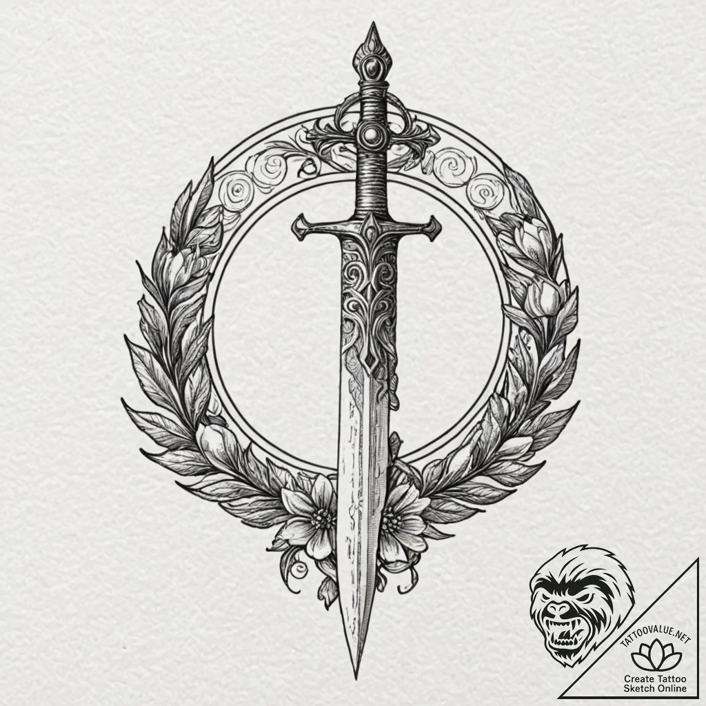 Dagger through lunar emblem, artistic tattoo... - tattoo sketch (№1752265266_0, 11.07.2025 20:21) — tattoovalue.net