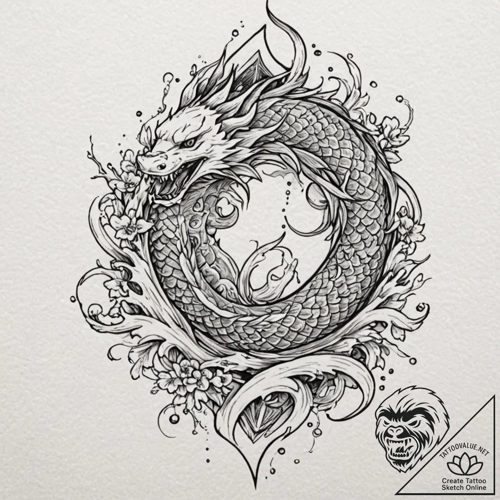Ice glyph beneath burning sky, ink illustrati... - tattoo sketch (№1752265687_0, 11.07.2025 20:28) — tattoovalue.net
