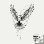 Angelic raven soaring through endless sky, ta… – tattoo sketch (№1752265771_0, 11.07.2025 20:29) — tattoovalue.net