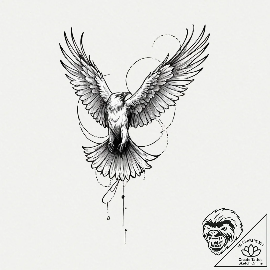 Angelic raven soaring through endless sky, ta... - tattoo sketch (№1752265771_0, 11.07.2025 20:29) — tattoovalue.net