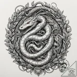 Serpent roots devouring ancient seal, tattoo… – tattoo sketch (№1752266108_0, 11.07.2025 20:35) — tattoovalue.net