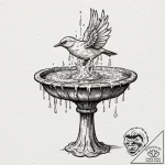 A whimsical bird in a birdbath splashing, ref… – tattoo sketch (№1752266191_0, 11.07.2025 20:36) — tattoovalue.net