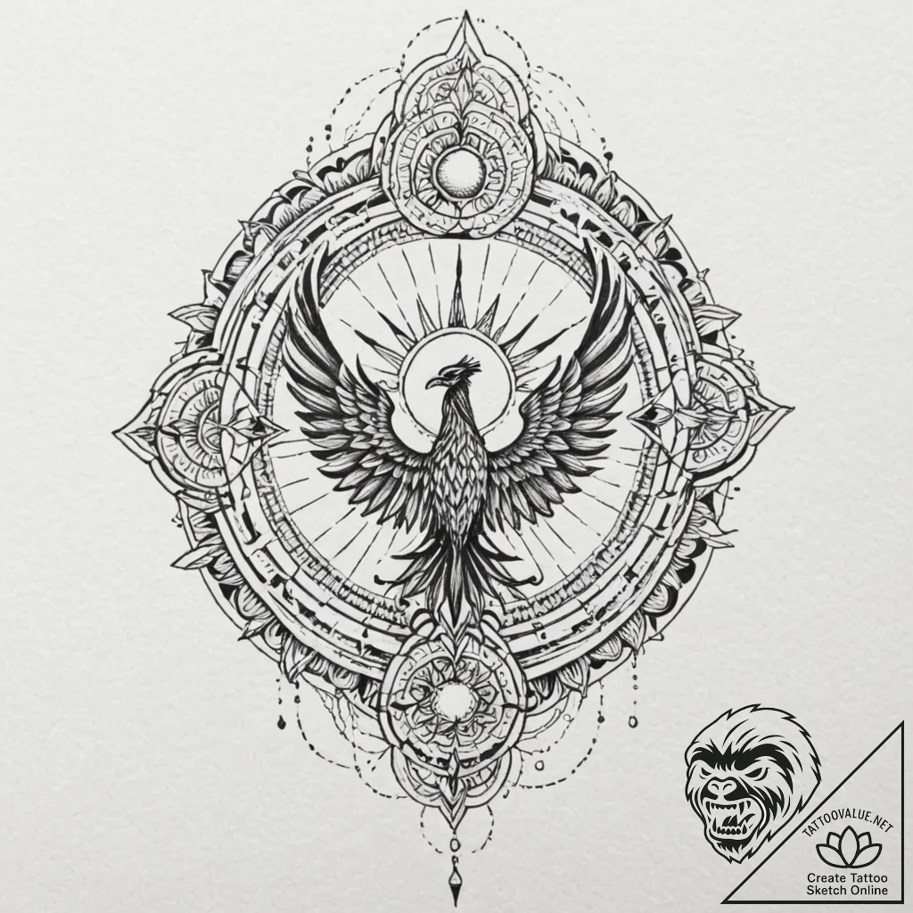 Phoenix talon beneath burning sun, tattoo ske... - tattoo sketch (№1752266775_0, 11.07.2025 20:46) — tattoovalue.net