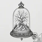 Bell jar containing a miniature, self-contain… – tattoo sketch (№1752266859_0, 11.07.2025 20:47) — tattoovalue.net