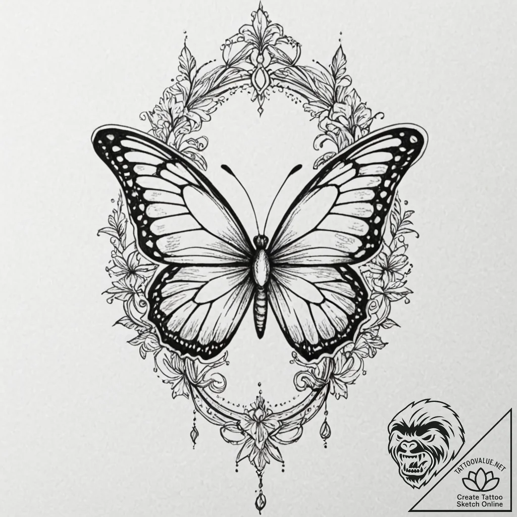 Atomic butterfly in wireframe, ink illustrati... - tattoo sketch (№1752267110_0, 11.07.2025 20:51) — tattoovalue.net