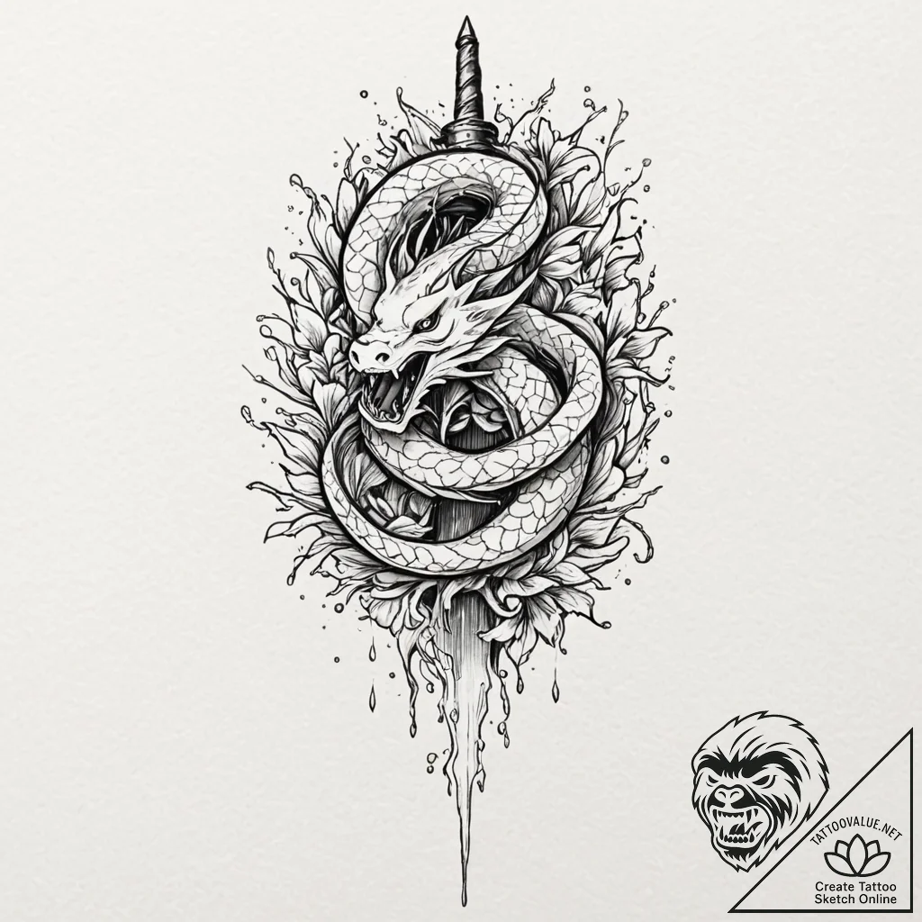 Animated dagger dripping with venom, ink illu... - tattoo sketch (№1752267613_0, 11.07.2025 21:00) — tattoovalue.net