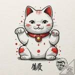 Lucky cat (maneki-neko) waving, tattoo drawin… – tattoo sketch (№1752267696_0, 11.07.2025 21:01) — tattoovalue.net