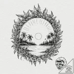 Jungle relic beneath eclipsed sun, artistic t… – tattoo sketch (№1752267779_0, 11.07.2025 21:02) — tattoovalue.net